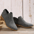 Women's Chunky Heeled Ankle V Cut Boots, Stacked Heeled Back Zipper Pointed Toe Shoes, Women's Footwear