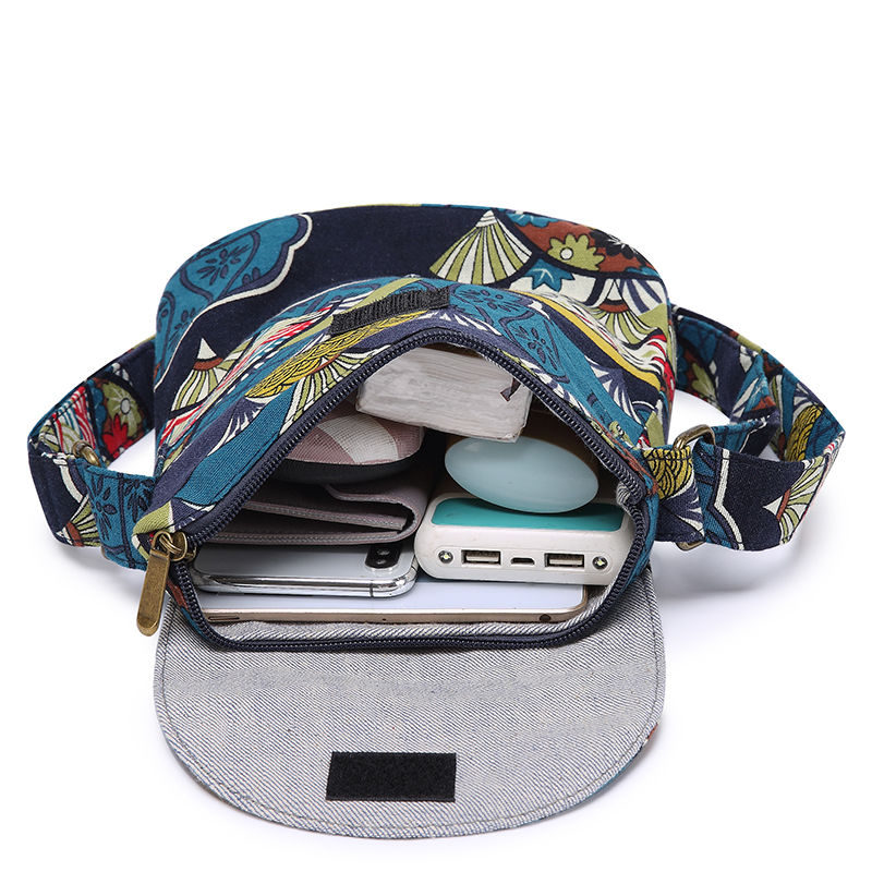 Women's Vintage Floral Canvas Crossbody - Foldable, Adjustable Strap, Zipper Closure Holiday Messenger Bag