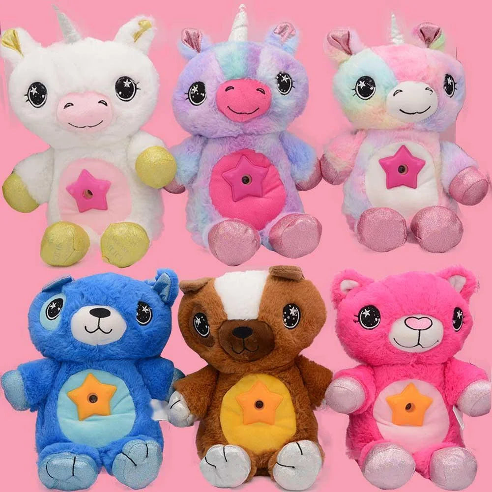 Baby Stuffed Animal With Light Projector Starry Sky Comforting Unicorn Plush LED Galaxy Night Light Cuddly Novelty Lamp Toy Gift