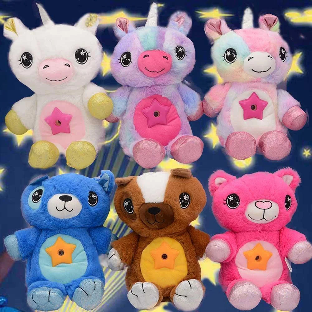 Baby Stuffed Animal With Light Projector Starry Sky Comforting Unicorn Plush LED Galaxy Night Light Cuddly Novelty Lamp Toy Gift