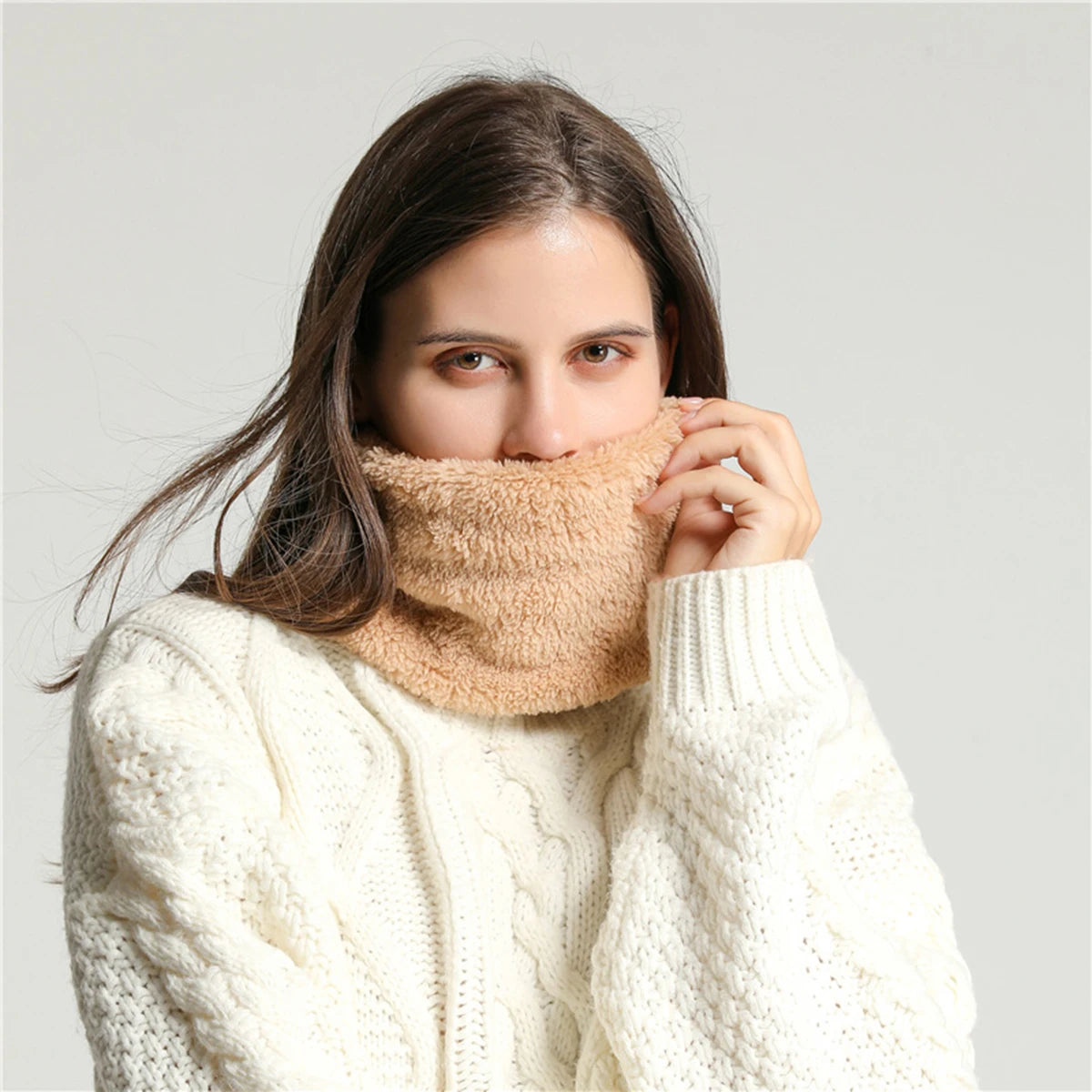 Cashmere Warm Collor Ring Winter Scarf Solid Plush Thick Outdoor Sports Men Women Children Neckerchief Full Face Mask Muffler