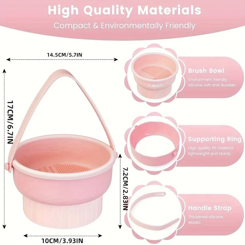 3-In-1 Silicone Makeup Brush Cleaner Mat Cosmetic Brush Cleaning Tool with Drying Rack Beauty Organizer Kit for Makeup Lovers