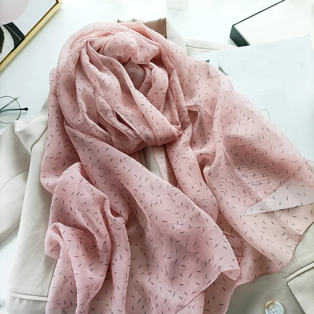 Women Foulard Elegant Bandana Chiffon Georgette Scarf Solid Rice Print Long Shawl Summer Sun Protection Thin 70*180CM
