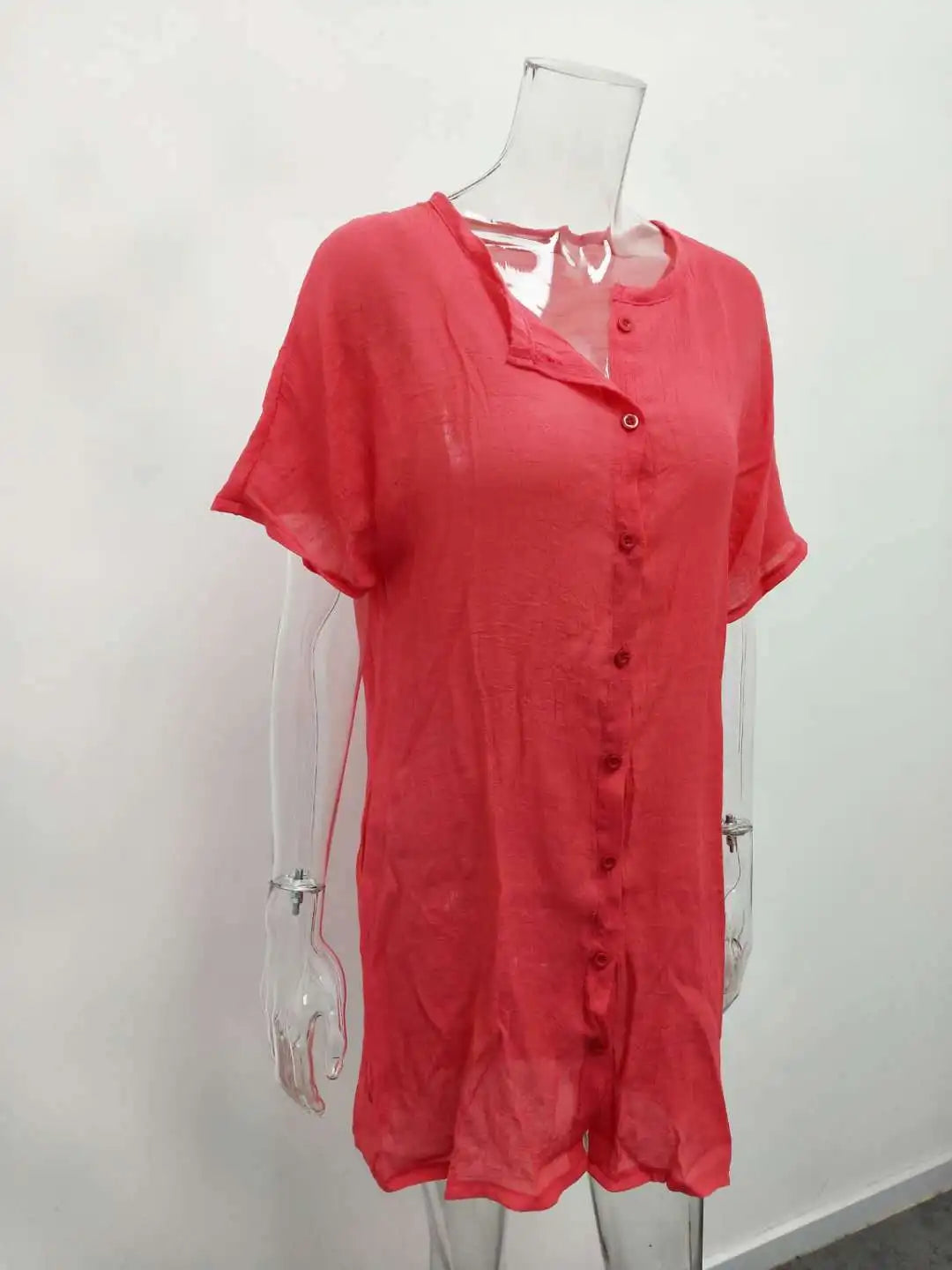 Women's shirt, multi color, multi size, medium length, loose fitting solid color, short sleeved shirt, beach sun protection for