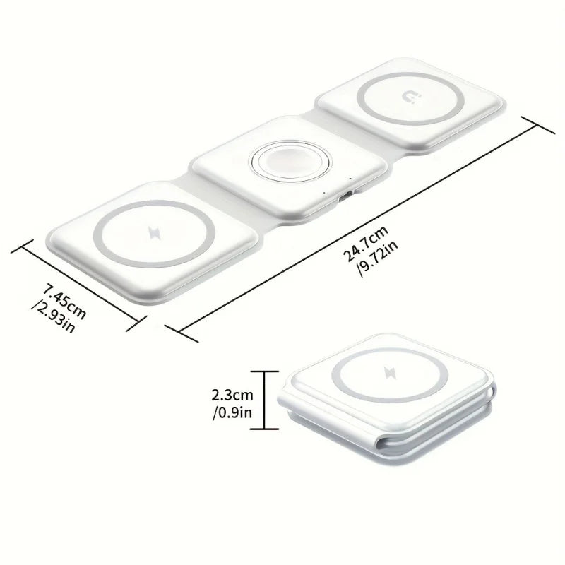 3 in 1 15W Foldable Wireless Charger Pad Stand For iPhone 17 16 15 14 Pro Max Airpods iWatch Fast Wireless Charging Dock Station