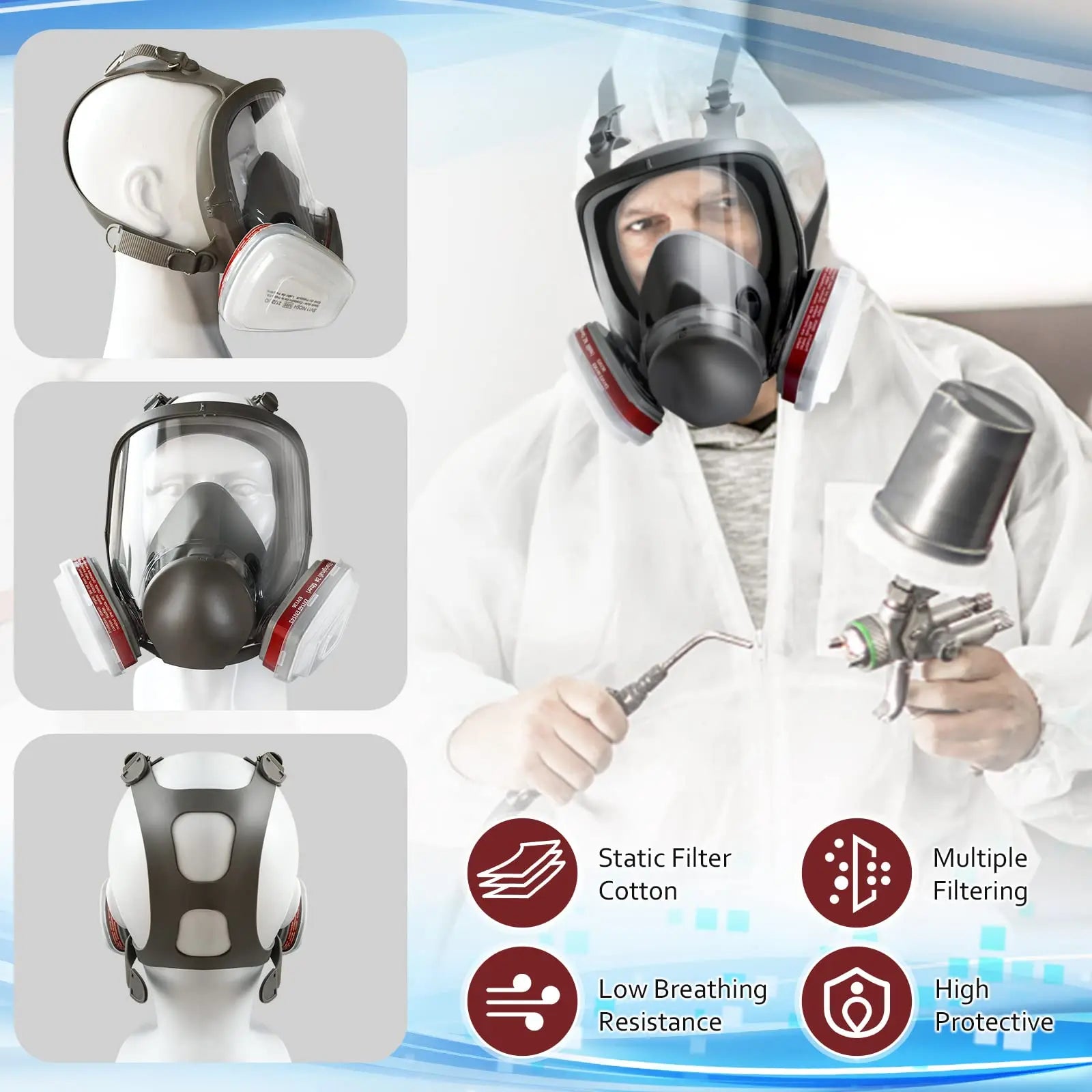 27 In 1 6800 Industrial Painting Spraying Respirator Gas Mask 15 In 1 Suit Safety Work Filter Dust Full Face Mask Replace MMM