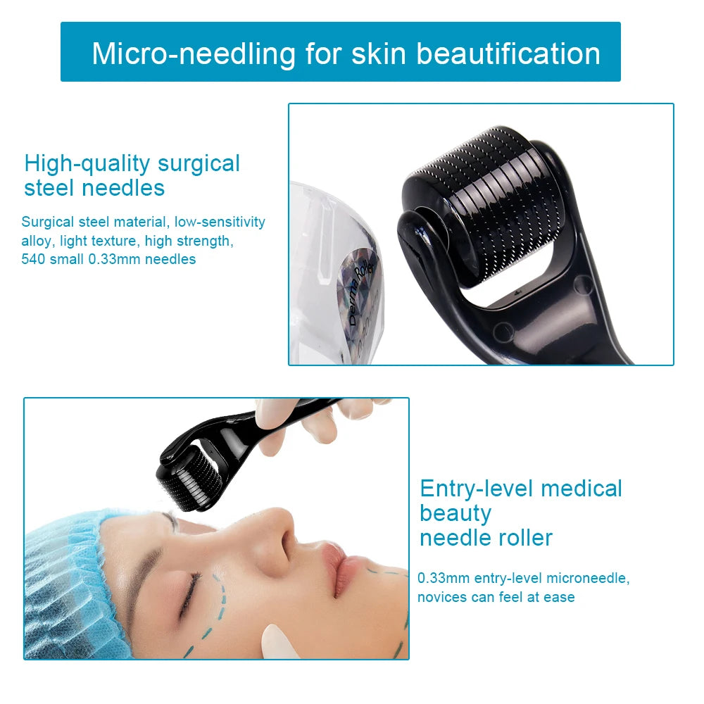 1Pcs Derma Roller 0.2/0.25/0.3mm for Hair Beard Grow Titanium 540 Microneedles Cosmetic Beauty Facial Device for Women and Man