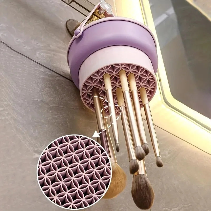 3-In-1 Silicone Makeup Brush Cleaner Mat Cosmetic Brush Cleaning Tool with Drying Rack Beauty Organizer Kit for Makeup Lovers