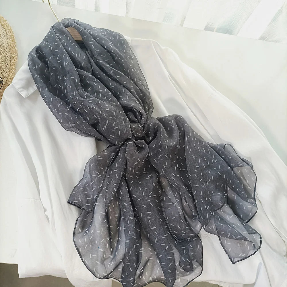 Women Foulard Elegant Bandana Chiffon Georgette Scarf Solid Rice Print Long Shawl Summer Sun Protection Thin 70*180CM