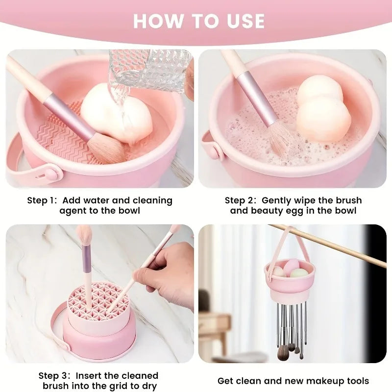 3-In-1 Silicone Makeup Brush Cleaner Mat Cosmetic Brush Cleaning Tool with Drying Rack Beauty Organizer Kit for Makeup Lovers